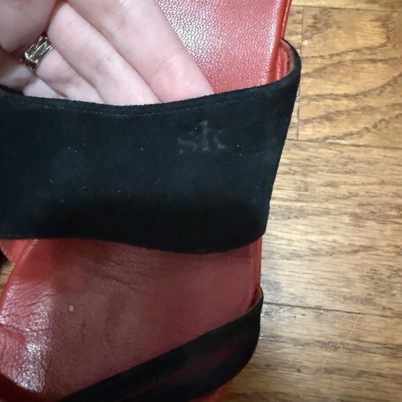 Stephane Kelian Red Black Suede Strap Slip On Wedge‎ Sandals Minimalist Shoes - Picture 3 of 12
